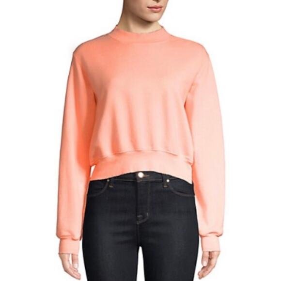 COTTON CITIZEN Milan Cropped Long Sleeve Sweatshirt Womens XS Melon Orange Mock - Picture 2 of 16